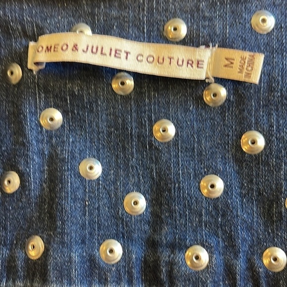 Romeo & Juliet Couture denim medium women’s metal studded vest with raw arm edge - Picture 10 of 11